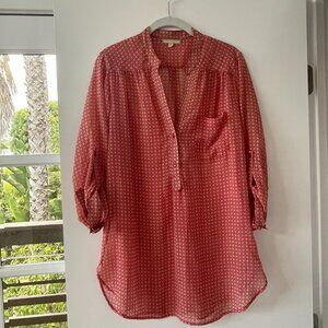 Anthropologie Pleione Red V-Neck Blouse with Tie-UP Sleeves, Size Small‎
